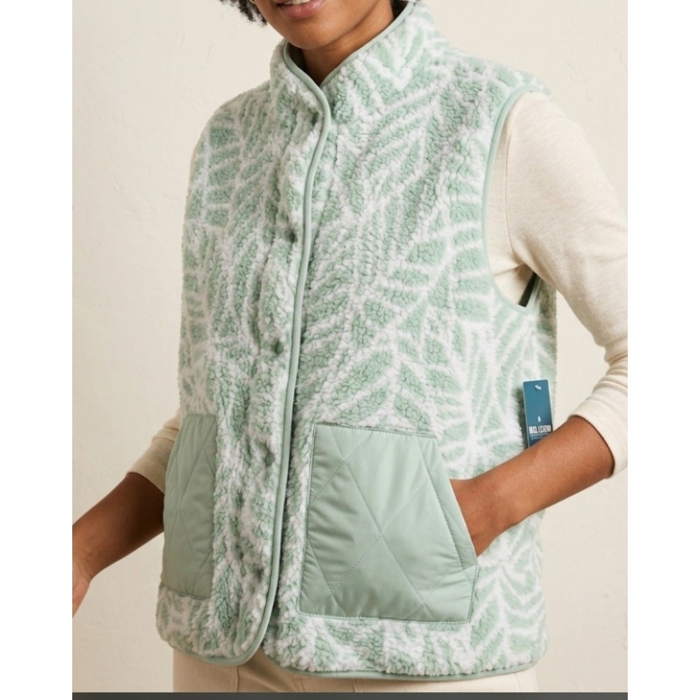 Reel Legends Reversible vest ‎ green and white leaf fleece with Pockets Sz  XL